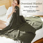 Blagic Knitted Throw Blanket for Couch Soft Farmhouse Boho Throw Blanket with Tassels Home Decorative Lightweight Olive Green Throws for Bed/Sofa, Wheat Textured, 60" W x 80" L