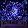 Lahasbja Blacklight Constellation Tapestry UV Reactive Sun and Moon Tapestries Spiritual Zodiac Astrology Tapestry Galaxy Backdrop Mystic Yin Yang Wall Hanging for Bedroom