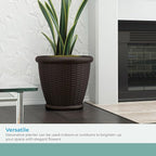 Suncast 18" Resin Indoor/Outdoor Wicker Planter, Brown, Made in the USA
