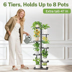 iDavosic.ly Plant Stand with Grow Light Indoor Outdoor, 6-Tier Tall Metal Flower Shelf for Heavy-Duty Large Planters, Corner Orchid Display Rack for Living Room Balcony Patio Porch, Modern Black