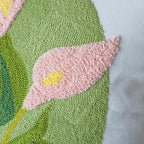 vctops Farmhouse Calla Lily Cotton Tufted Throw Pillow Cover Spring Floral Embroidery Pillowcase Soft Square Cushion Case for Sofa Couch Bed Chair (Pink C,18"x18")