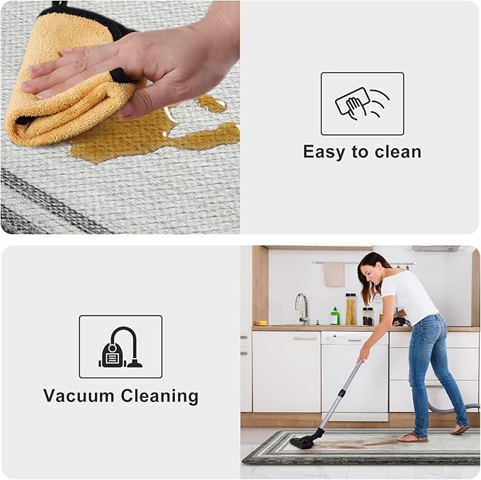KIMODE Anti Fatigue Kitchen Mat, Cushioned Farmhouse Kitchen Runner Rug, Non Slip Waterproof Kitchen Mat for Floor, Comfort Foam Standing Desk Mat for Laundry, Office, Sink Grey 17.3"x59"