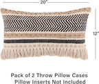 REDEARTH · Boho Textured Throw Pillow Cushion Covers - Lumbar Woven Tufted Decorative Farmhouse Cases Set for Couch, Sofa, Bed, Chair, Dining, Patio, Outdoor; 100% Cotton (12"x20", Black) Pack of 2