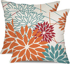 Orange and Red Floral Pillow Covers 18x18 Set of 2 Outdoor Waterproof Decorative Throw Pillows Fall Pillow Covers Polyester Cushion Case Decor for Couch Patio Funiture Garden Porch 01W18