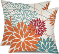 DFXSZ Orange and Red Floral Pillow Covers 16x16 Set of 2 Outdoor Waterproof Decorative Throw Pillows Fall Pillow Covers Polyester Cushion Case Decor for Couch Patio Funiture Garden Porch 01W16
