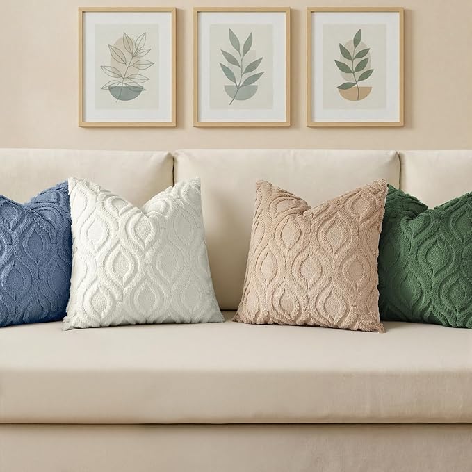 decorUhome Cozy Textured Throw Pillow Covers 16x16 Inch Set of 2, Soft Plush Faux Wool Blue Accent Couch Pillow Covers for Modern Farmhouse Sofa Bed Living Room