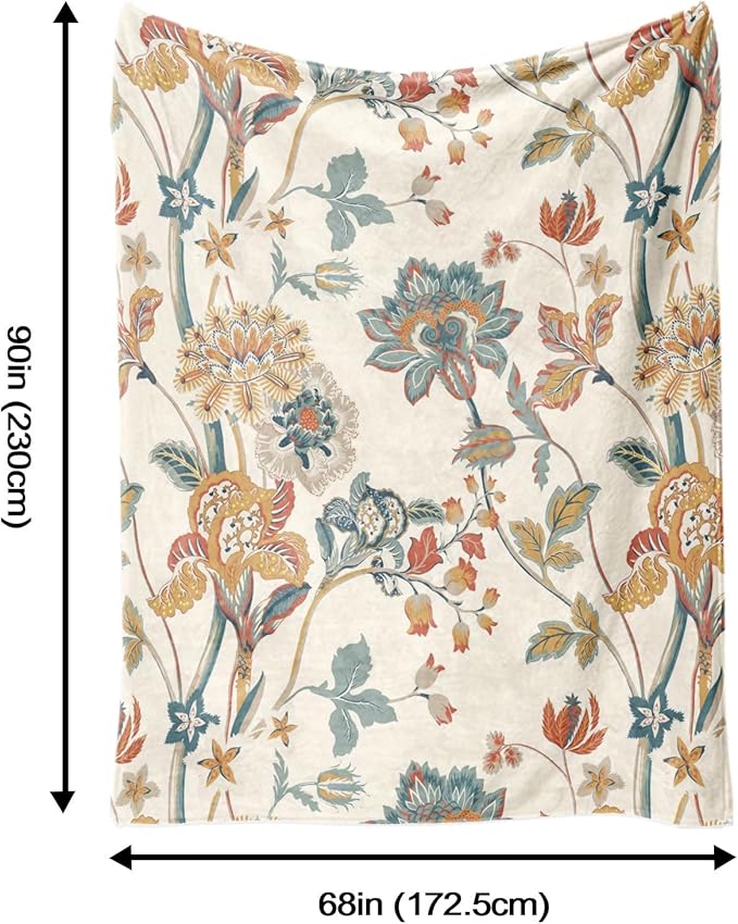 Boho Floral Throw Blanket, Bohemian Soft Cozy and Warm Couch Blankets Gift for Flower Lover, Decorative Blankets for Sofa Couch Bed, White Green 50×60 inches