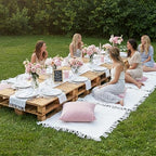 8 Pcs Outdoor Picnic Blanket 35"x35" Boho Blanket Woven Cotton Yarn Portable Mat Plaid with Fringe Washable for Picnic Party Camping Beach Travel Lawn Indoor Bohemia Decor (White)