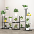 Twhep Tall Multi Tier Plant Stand, 13 Tiers Multifunctional Plant Stands for Indoor Plants, Decorative Black Steel Plant Shelf for outdoor Patio Garden Balcony and Yard