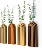 4 Pack Boho Wood Hanging Planters - Indoor Wall Decor Plant Holders for Modern Farmhouse Living Room Bedroom Rainbow Decor (Mixed Colors)