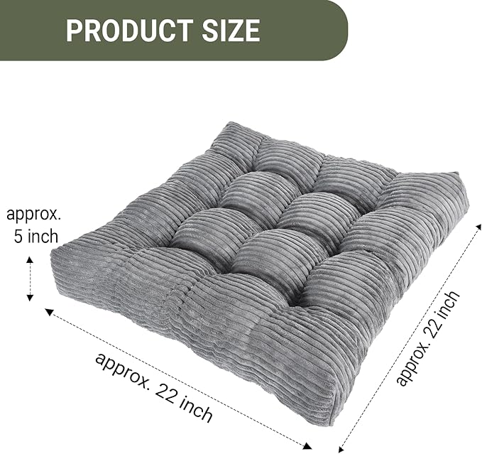 Meditation Floor Pillow Set of 2,Memory Foam Meditation Floor Cushions for Adults Sitting, Large Square Thickened Seat Cushion for Yoga, Tatami Living Room (2, Dark Grey)