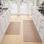 Kitchen Mat Set of 2 PCS, Cushioned Non Slip Rugs for Kitchen Floor, Absorbent Runner Comfort Standing Mats Washable for Kitchen, Office, Home (Camel, 17.3"x47"+17.3"x30")