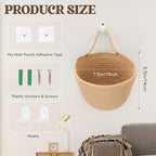 Boho Woven Wall Hanging Baskets - 2 Pack Fabric Storage Organizers with Adhesive Hooks, Rustic Jute Basket Set for Plants & Vegetables, Perfect for Living Room, Porch & Entryway Decor