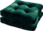 Set of 2 Chair Pads Velvet Thick Seat Cushions for Home Office Chairs Square Tatami Pillow Pads for Floor Balcony Patio, Emerald Green, 15.7x15.7x2.4