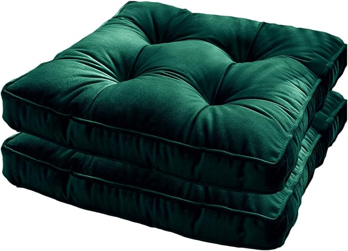 Set of 2 Chair Pads Velvet Thick Seat Cushions for Home Office Chairs Square Tatami Pillow Pads for Floor Balcony Patio, Emerald Green, 15.7x15.7x2.4