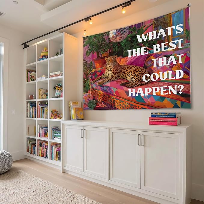Vintage Wall Tapestry-What’s the Best That Could HappenPreppy Leopard Tapestry, Soft Flannel Wall Hanging Decor for Teen Girls Room,Inspirational Banner for Bedroom Dorm Decoration 59x51Inch(Colorful-Leopard)