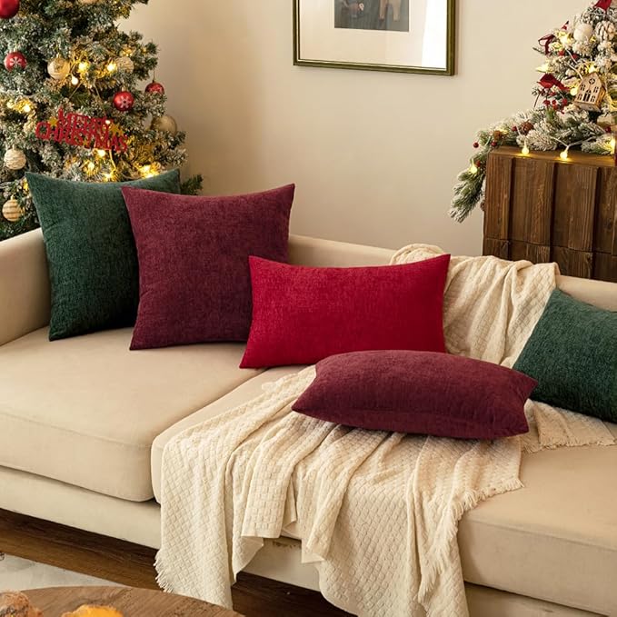 MIULEE Pack of 2 Red Couch Throw Pillow Covers 16x16 Inch Soft Chenille Pillow Covers for Sofa Living Room Solid Dyed Pillow Cases