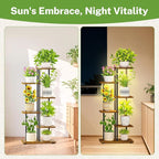 iDavosic.ly 5 Tier Plant Stand Indoor with Light, Tiered Corner Metal Wood Multiple Flower Holder Shelf, 42 Inch Tall Orchid Display Grow Rack for Living Room Bedroom, Modern Black & Rustic Brown