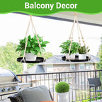 SUREAM Indoor Hanging Planter Shelf, Black Macrame Plant Hanger, Handmade Cotton Plant Hangers with Wood Tray, Planter Flower Pots Holder for Window Wall Ceiling Home Porch Patio Decor