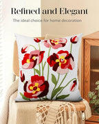 Embroidered Throw Pillow Cover - 18x18 Decorative Pillow Cover with Zipper Aesthetic Cute Design Boho Spring Summer Cozy Throw Pillowcase for Living Room Couch Sofa Bed, Rose Flowers