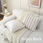 FUTEI Beige Decorative Throw Pillow Covers 16x16 Inch Set of 2, Square Soft Faux Rabbit Fur Thick Striped Cushion Cover,Spring Home Decor for Couch Bed Living Room
