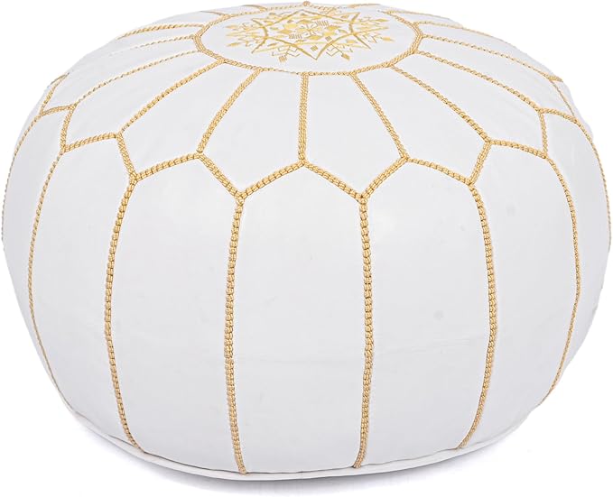 Marrakesh Gallery Genuine Leather Round Pouf Unstuffed - Moroccan Ottoman Footstool, Footrest Cover - Boho Decor - Bohemian Living Room, Bedroom, Kids Room, Gift & Wedding