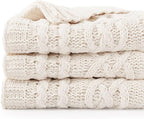 Battilo Cream White Ivory Throw Blanket for Couch, 51x 67 Inch, Woven Chenille Knit Throw Blanket for Chair, Super Soft Warm Decorative Textured Throw Blanket for Bed, Sofa and Living Room.