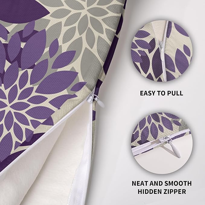 Purple Pillow Covers 16X16 Inch Set of 2, Dahlia Flower Spring Summer Floral Cream Decorative Throw Pillow Covers Outdoor Modern Farmhouse Cushion Case for Home Couch Sofa Bed Decor