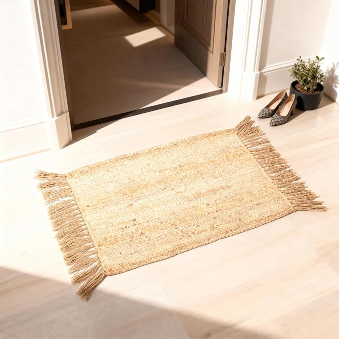 Furnishful Handwoven Jute Area Rug 2x3 Natural Jute Farmhouse Entryway Rug, Vintage Boho Reversible Rug - Hand Braided Entryway Carpet for Living Room, Farmhouse, Kitchen, Indoor Floor Decor - 24X36