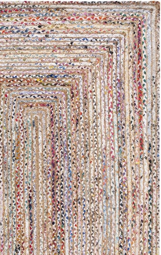 SAFAVIEH Area Rug 7' Round - Cape Cod Collection - Beige & Multi, Handmade Jute & Cotton, Woven Braided Design (CAP202B)
