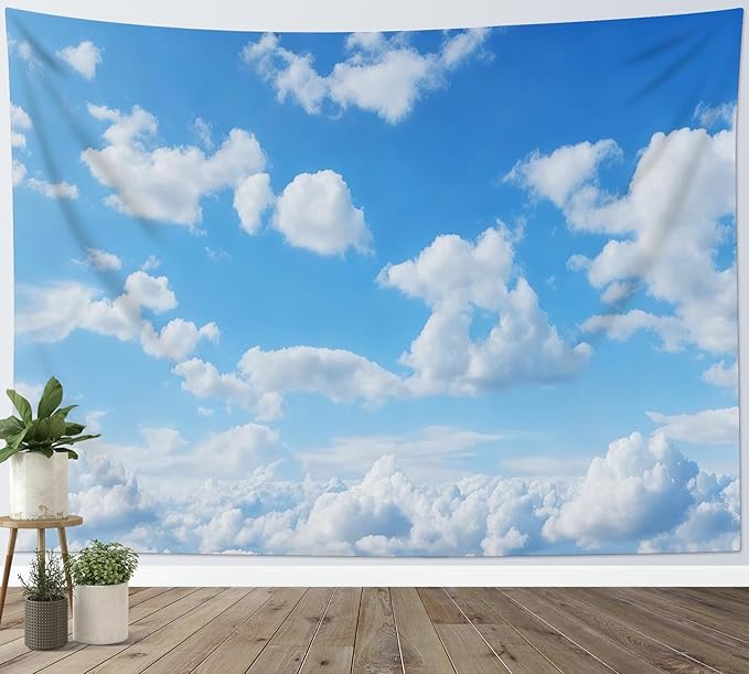 LB Blue Sky Cloud Tapestry for Bedroom Modern Aesthetic Nature Landscape Wall Decor Blue and White Clouds Wall Art for Living Room Dorm 92.5Wx70.9L Inch