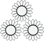 3 Pack Metal Mirrors for Wall Sunburst Wall Mirrors Home Décor Decorative Hanging Wall Art for Living Room Bedroom Entryway (Black, Flowers)