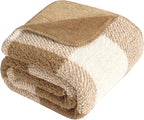 LURKA Checkered Sherpa Fleece Throw Blanket – Soft and Cozy, Medium Weight for All Season, Plush Throw for Couch, Bed & Pets, Brown, 50x60 Inches