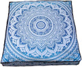 ICC Large Square Floor Pillow Cover Hippie Ottoman Pouf Cover Daybed Cotton Mandala Cushion Cover with Heavy Duty Zipper Seating Ottoman Poufs Dog-Pets Bed (Blue Ombre, 35" Square)