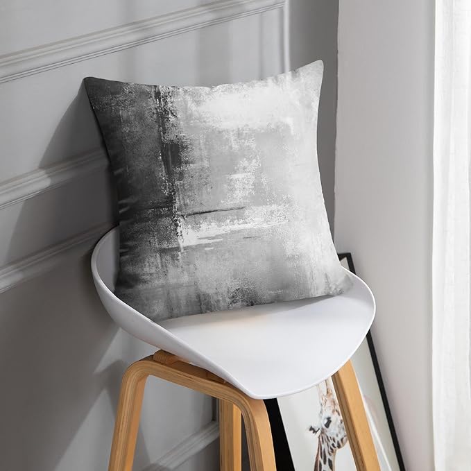 Britimes Throw Pillow Covers Modern Home Art Decor, 20 x 20 Inches Set of 2 Abstract Oil Painting Pillowcases for Bedroom, Living Room, Cushion Couch Sofa, Abstract White Grey