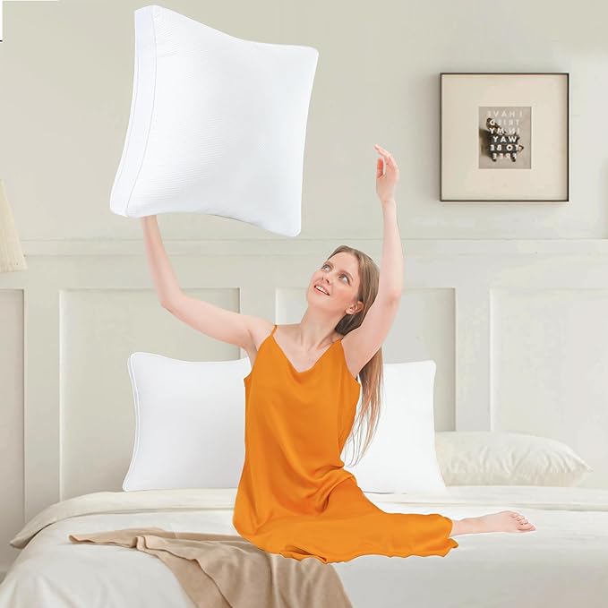 18x18 Pillow Inserts Set of 2, Down Alternative Throw Pillow Inserts with 100% Cotton Cover, Machine Washable Reading Pillows, Decorative Pillows for Bed, Sofa, and Couch
