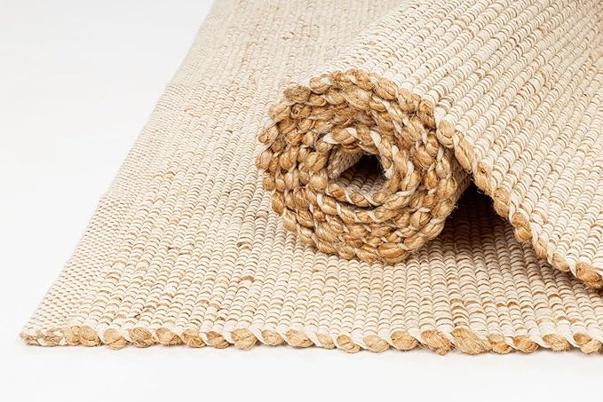 Jute Cotton Hand Woven Natural Farmhouse Area Rug for Living Room Bedroom Kitchen Hallway Entryway- Rustic Vintage Bohemian Decor - (2' x 6' Cotton Jute)