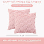 decorUhome Valentine’s Day Soft Plush Throw Pillow Covers 16x16 Inch Set of 2, Faux Fur Pink Heart Decoration Neutral Square Pillow Covers for Couch Sofa Bed Cozy Farmhouse Holiday Decor