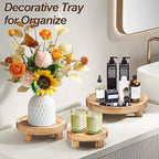 3 Pcs Wood Plant Stand Indoor Outdoor, Wooden Stool Display Stand 5/6/8" Round Riser Flower Pot Holder with Raised Edge Small Planter Tray Modern Potter Decorative for Garden Desktop Home Table Counter Room (Natural)