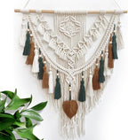 lokeisna Macrame Wall Hanging, Woven Tapestry Beige & Dusty Rose Handmade Craft Macrame Wall Decor, Gallery & Nursery, Size 37.4” Lx27.5” W Brown Green