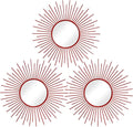3 Pack Metal Mirrors for Wall Sunburst Wall Mirrors Home Décor Decorative Hanging Wall Art for Living Room Bedroom Entryway (Red, Sunburst)