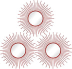 3 Pack Metal Mirrors for Wall Sunburst Wall Mirrors Home Décor Decorative Hanging Wall Art for Living Room Bedroom Entryway (Red, Sunburst)
