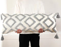 PANOD Decorative Long Lumbar Pillow Cover 16x36 Boho,Super Soft Chenille Extra Long Lumbar Pillow Case Cover with Tassel for Bed Sofa Couch Farmhouse Livingroom,Grey,Modern Skinny