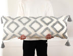 PANOD Decorative Long Lumbar Pillow Cover 12x32 Boho,Super Soft Chenille Extra Long Lumbar Pillow Case Cover with Tassel for Bed Sofa Couch Farmhouse Livingroom,Grey,Modern Skinny