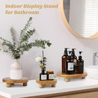 Wooden Plant Stands,Wood Risers Indoor Outdoor for Decor,Wooden Stool Display Stand for Home Table Bathroom Kitchen,Round Brown,3PCS