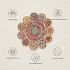 Jute Cotton Braided Boho Area Rug, 2' Round - Natural, Handmade, Hand Woven Farmhouse Reversible Rugs for Living Room, Kitchen, Bedroom, Hallway, Entryway - 2 Feet Round Multicolor