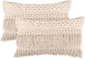 REDEARTH · Boho Textured Throw Pillow Cushion Covers- Lumbar Woven Tufted Decorative Farmhouse Cases Set for Couch, Sofa, Bed, Chair, Dining, Patio, Outdoor; 100% Cotton (12"x20", Natural) Pack of 2