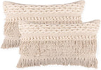 REDEARTH · Boho Textured Throw Pillow Cushion Covers- Lumbar Woven Tufted Decorative Farmhouse Cases Set for Couch, Sofa, Bed, Chair, Dining, Patio, Outdoor; 100% Cotton (12"x20", Natural) Pack of 2
