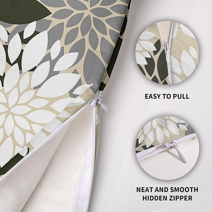 Olive Green White Grey Gray Pillow Covers 22X22 Inch Set of 2, Modern Dahlia Floral Print Decorative Throw Pillow Covers Outdoor Farmhouse Cushion Case for Home Couch Sofa Bed Decoration