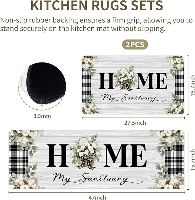 Farmhouse Rugs for Kitchen Floor,Man Anti Fatigue Mats for Kitchen Floor Non Slip, 2PCS Rubber Kitchen Mat, Washable Cushioned Runner Carpet Rug for Sink Laundry 15.7"×27.5" +15.7"×47" 3.5mm